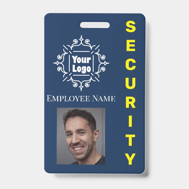 Blue Security Guard Employee ID Logo and Photo Badge (Front)