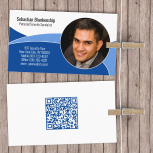 Blue Security Professional Custom Photo QR Code Business Card