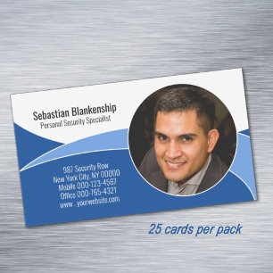 Blue Security Professional Custom Photo QR Code Business Card Magnet