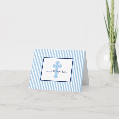 Blue Seersucker Baptism Cross Note Card