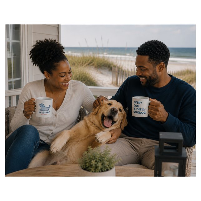 Blue Seersucker Dog Silhouette Coffee Mug (Creator Uploaded)