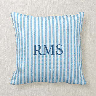 BLUE SEERSUCKER Stripe Pattern, Optional Monogram Throw Pillow