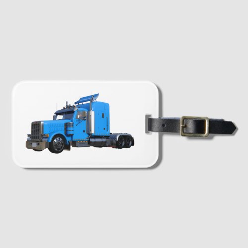 Blue Semi Tractor Traler Truck Luggage Tag