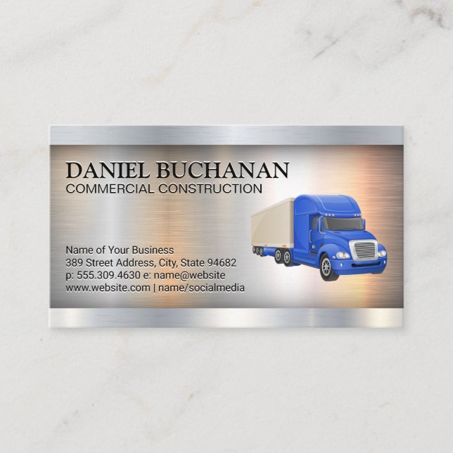 Blue Semi Truck | Metallic Business Card (Front)