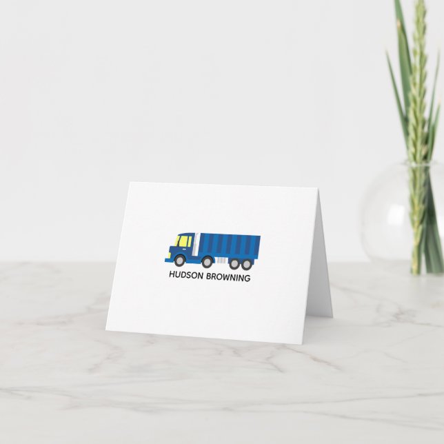 Blue Semi Truck Personalized Folded Note Cards (Front)