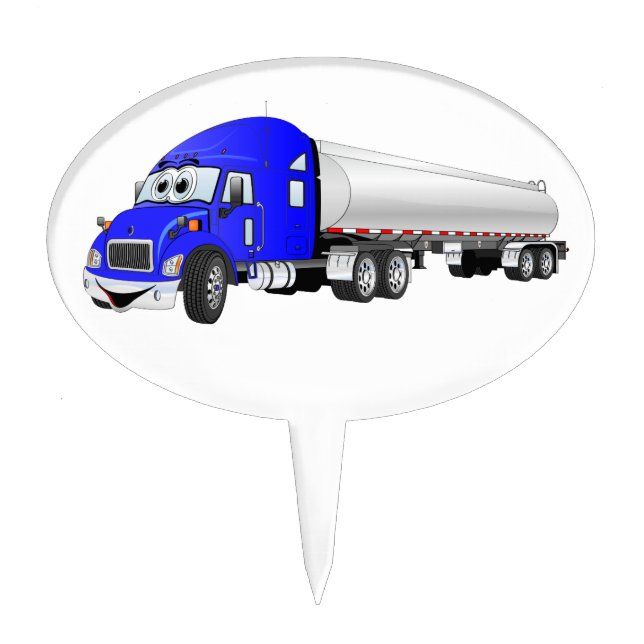 Blue Semi Truck Silver Tanker Cartoon Cake Topper (Front)