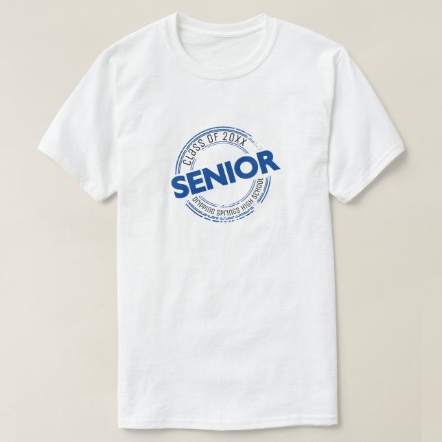 Blue Senior Class of Distressed Badge T-Shirt (Design Front)