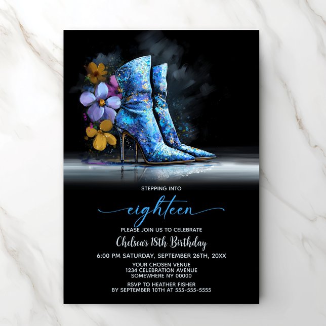 Blue Sequin Boots 18th Birthday Party Invitation (Creator Uploaded)