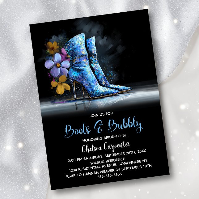 Blue Sequin Boots and Bubbly Bridal Shower Invitation (Creator Uploaded)