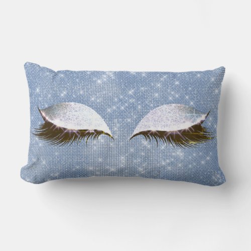 Blue Sequin Cats Eye Sleep Glitter Makeup Black Lumbar Pillow