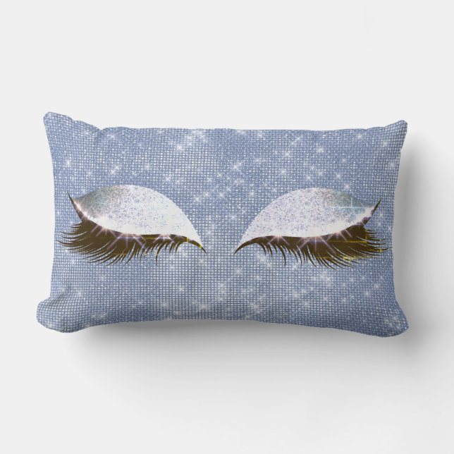Blue Sequin Cat's Eye Sleep Glitter Makeup Black Lumbar Pillow (Front)