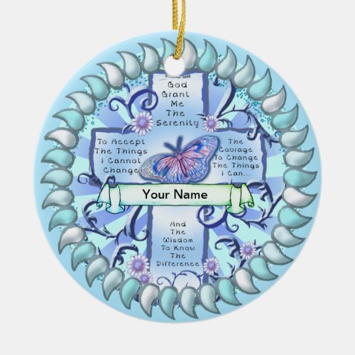 Blue Serenity Cross Ceramic Ornament