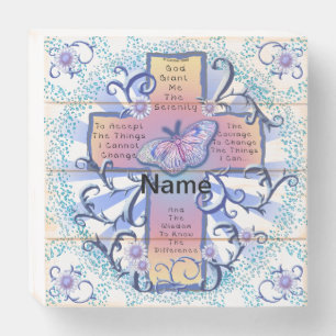 Blue Serenity Cross Wooden Box Sign