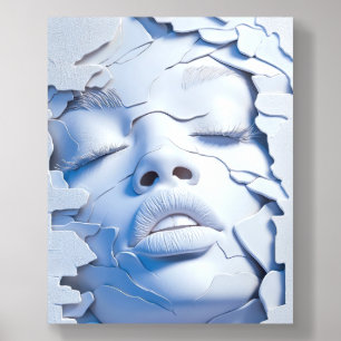 Blue Serenity Girl in Cracked Layers Acrylic Photo Tile