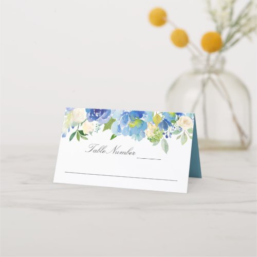 Blue Serenity Watercolor Floral Place Card