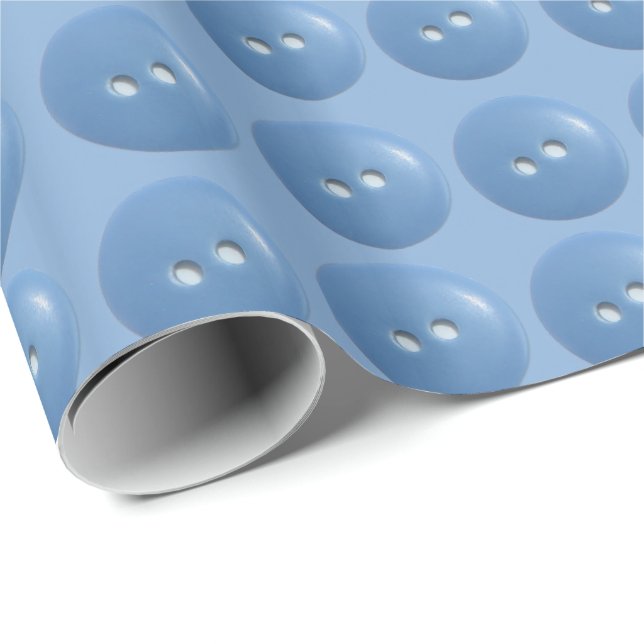 Blue Sewing Buttons on Blue Pattern Wrapping Paper (Roll Corner)