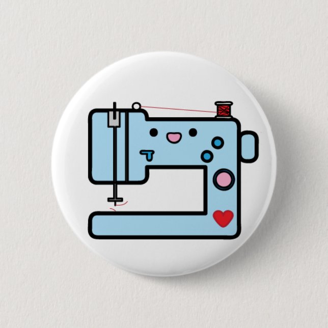 blue sewing machine pinback button (Front)