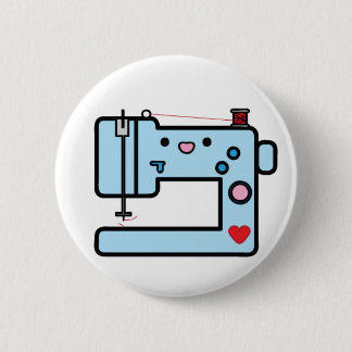 blue sewing machine pinback button