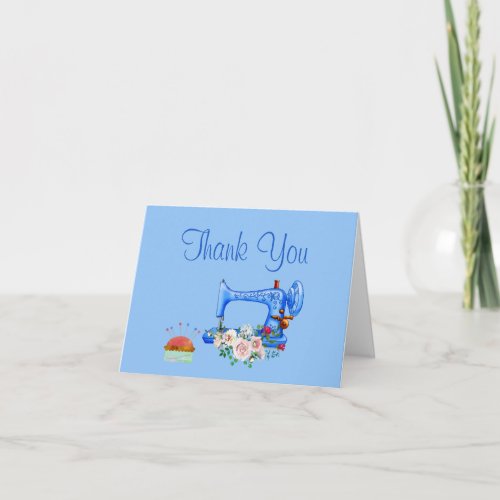 Blue Sewing Machine Thank You Note Card