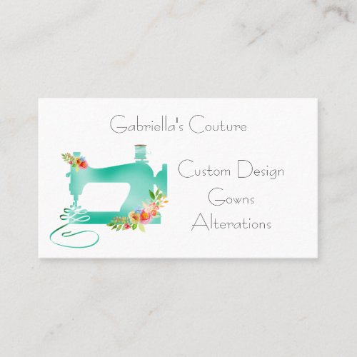 Blue Sewing Machine with Flowers Sewing  Business Card