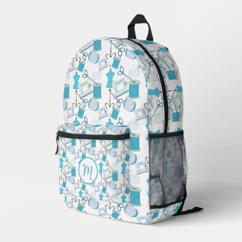 Blue Sewing Theme Quilters Printed Backpack