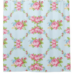 blue,shabby chic,roses,floral,victorian,garland, shower curtain