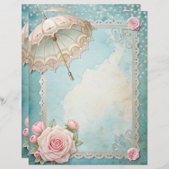 Blue Shabby Chic Scrapbook Paper  (Front/Back)