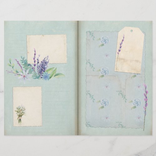 Blue Shabby Floral Collage Scrapbook Paper