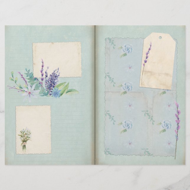 Blue Shabby Floral Collage Scrapbook Paper (Front)