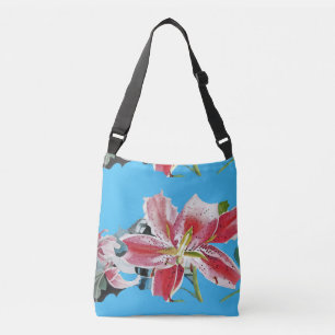 Blue Shabby Lily Watercolor Crossbody Bag Aqua
