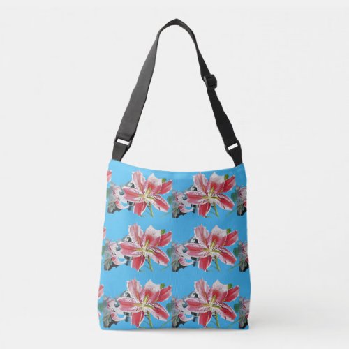 Blue Shabby Lily Watercolor Crossbody Bag Aqua