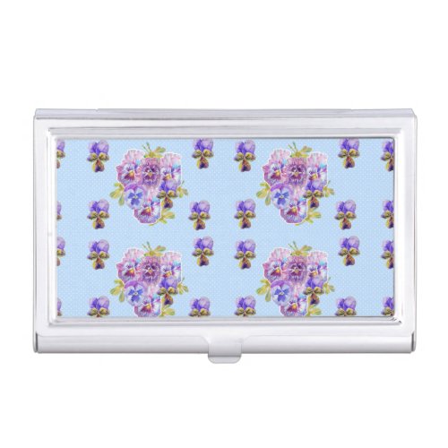 Blue Shabby Pansy floral design Business Card Case