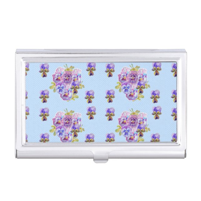 Blue Shabby Pansy floral design Business Card Case (Front)