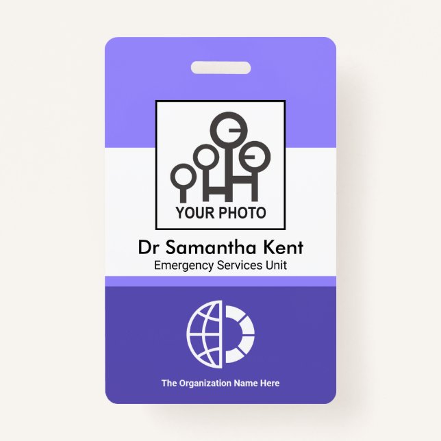 Blue Shade Columns Photo Employee Medical ID Badge (Front)