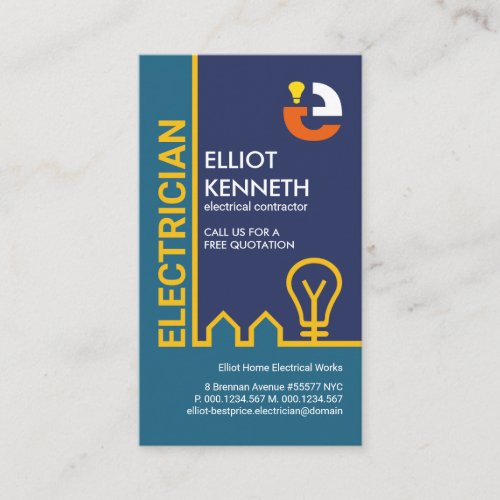 Blue Shade Yellow Building Line Border Electrician Business Card