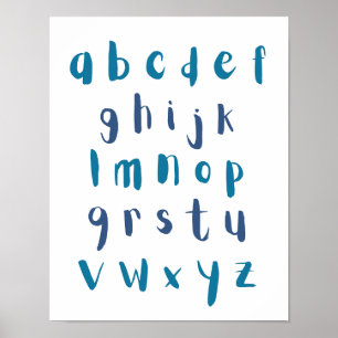Blue Shades Alphabet Lowercase Letters Kids Room Poster