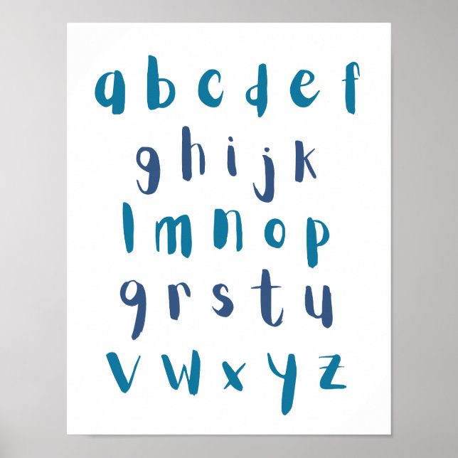 Blue Shades Alphabet Lowercase Letters Kids Room Poster (Front)