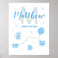 Blue Shades Birth Stat Design Poster