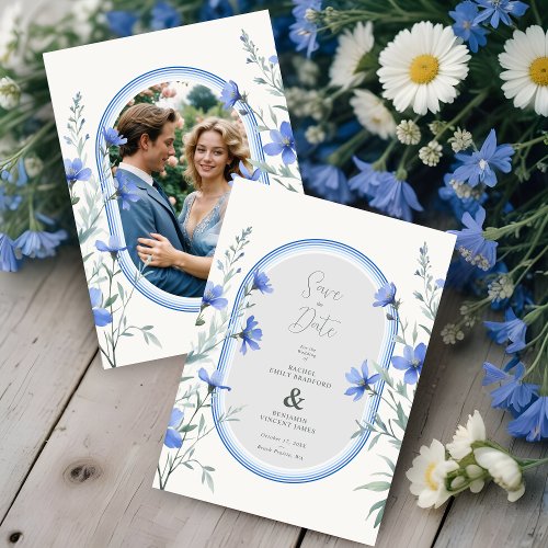 Blue Shades Cherish Botanical Wildflowers Branches Save The Date