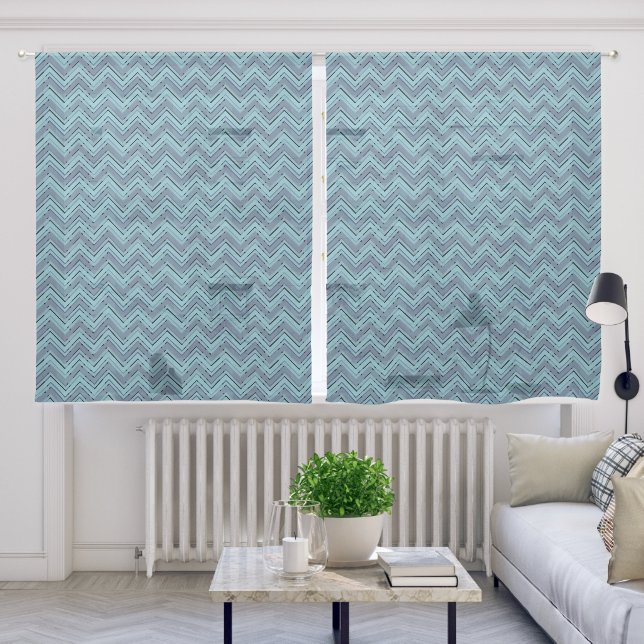 Blue shades chevron pattern sheer curtains (Living Room)