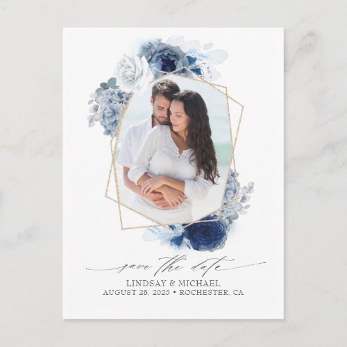 Blue Shades Flowers Save the Date Photo Announcement Postcard