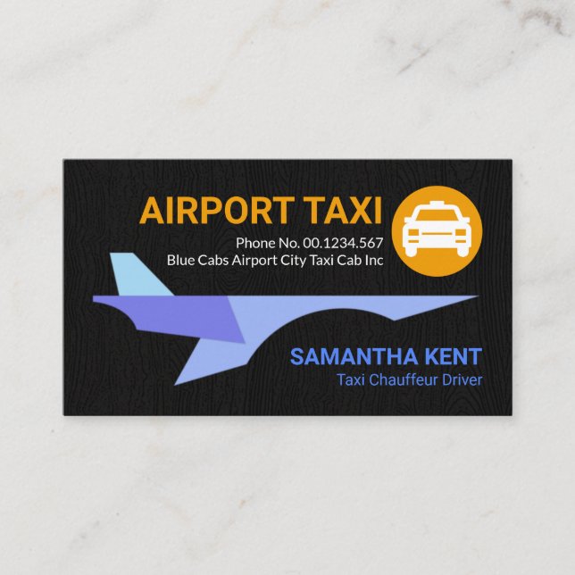 Blue Shades Jet Plane Black Grunge Airport Taxi Business Card (Front)