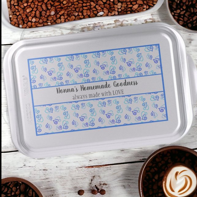 Blue Shades Link Heart Pattern Custom Message Cake Pan (Your custom gift for that special person who always brings the homemade goodies. )