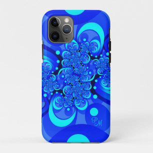 Blue Shades, Modern Abstract Fractal Art Initials iPhone 11 Pro Case