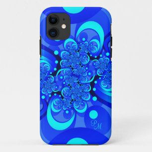 Blue Shades, Modern Abstract Fractal Art Initials iPhone 11 Case