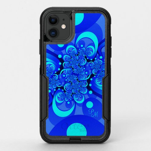 Blue Shades Modern Abstract Fractal Art Initials OtterBox Commuter iPhone 11 Case