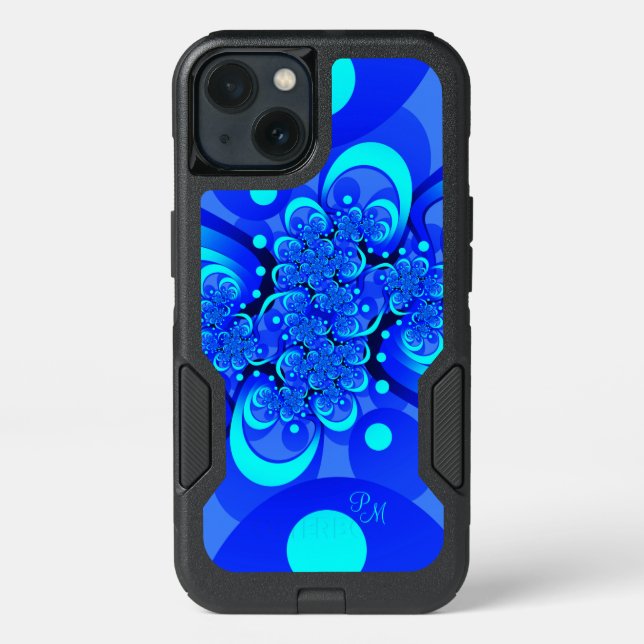 Blue Shades, Modern Abstract Fractal Art Initials Otterbox iPhone Case (Back)