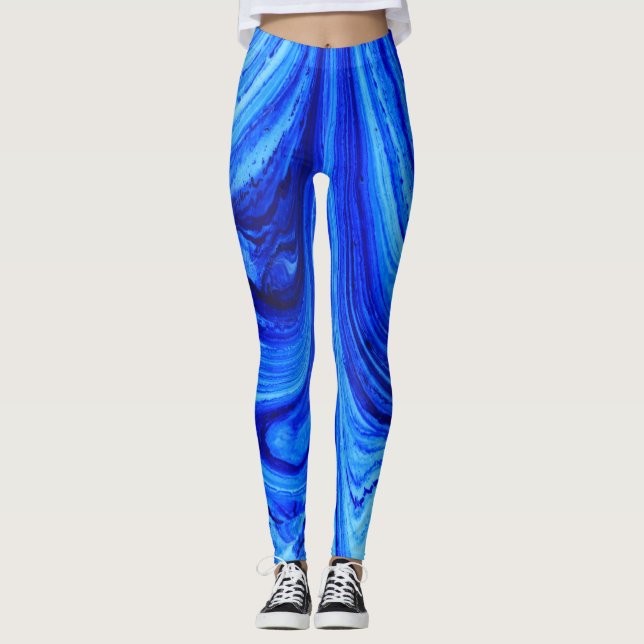 Blue Shades of Water Color Art Leggings (Front)