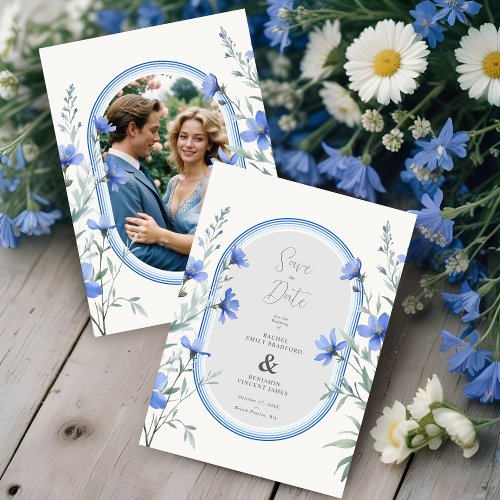 Blue Shades Precious Botanical Wildflower Branches Save The Date