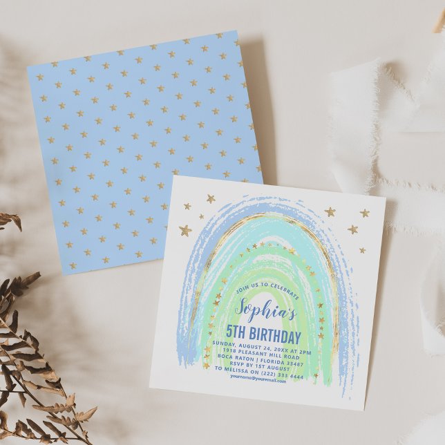 Blue Shades Rainbow Birthday Party Invitation (Creator Uploaded)